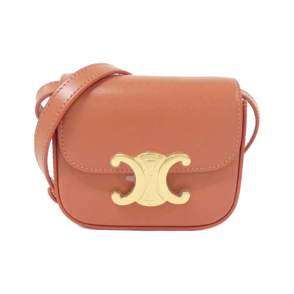Celine Claude shoulder bag shiny terracotta calfskin leather Triomphe Pink